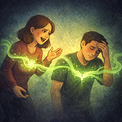 Vampiro emocional absorbiendo energía a otra persona